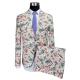 Men'S Printed Suits Single Breasted All Cotton Banquet Beige Long Sleeve