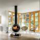 900mm Luxury Morden Black Rotating Spherical Suspended Wood Burning Fireplace