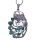 Vintage Thai Sterling Silver Green Agate with Marcasite Peafowl Pendant Necklace(N017961W)