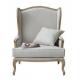 Elegant Oak Wooden Leisure Chair Linen Fabric Vintage Style Armchair