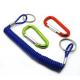 Solid blue multi-purpose utilities coil lanyard with coil loops&split rings also carabiner
