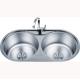 2 Round Basin Shining Stainless Steel Double Bowl Sink 860*440mm