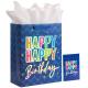 Customized Logo Handmade Blue Shopping Tote Art Gift Paper Bags for Birthday Party