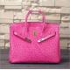 women high quality 35cm hot pink Ostrich print cowskin designer handbag fashion
