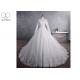 Pure White High Collar Beading Long Tail Bridal Gown / Long Sleeve Bridal Dresses