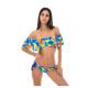 Bandeau Bikini With Tropical multicoloured Ruffles - Paradise Yellow