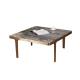 Square Stainless Steel Central Coffee Table Satin Finish Marble Top Tea Table
