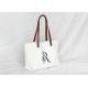 Reusable Cotton Tote Bag , Canvas Shopper Tote With Leather Handles