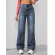 Dark blue high-waisted straight-leg jeans for women