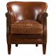 Dark Brown Antique Genuine Leather Armchairs Solid Wood Frame