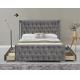 Wing Back Ottoman Tufted Storage Bed King Size Wood Sliver Grey Crushed Velvet With Headboard