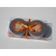 2pk Orange & Brown scented assorted tin candle with printed label,ribbon decor and packed into clear box