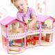24cm Pink Mini Wooden Doll House Toys Traditional Colored