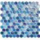 Hexagon blue water waving glass mosaic tile for bathroom decoration