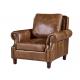 Vintage Brown High Back Leather Armchair , Tall Back Living Room Chairs Strong Linen
