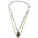 Gray Agate Semi Precious Pendant Handmade Turquoise Beaded Chain Necklace Multi Layer