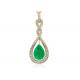 Pear Cut 14K Gold Necklaces With Natural Green Emerald Tiny Diamond 6×8MM size