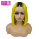 Short Colored Bob Wigs Brazilian Human Hair 1b Yellow With Transparent