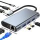 Multi Function 8-In-1 USB-C USB C Docking Station with Dual 4K HDMI and 2 HDMI Ports Gray