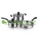 3 pieces stainless steel cooking cookware including fry pan and soup pot and milK pot