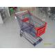 Supermarket 150 L Four Wheel Shopping Cart Zinc Plated And Red Plastic Parts