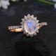 14K Rose Gold Oval Cabochon Cut Moonstone Engagement Ring Moonstone Halo Rings Jewelry