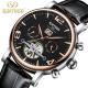 Auto Date Mens Mechanical Watches Black Genuine Leather Wrist Watch