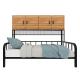 Kid's Single Dormitory Bed Loft Bunk Bed Sets with Wood Storage Boxes and Metal Frame