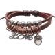 Double strands LOVE charm leather bracelet, ringed beads genuine leather band