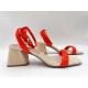 Orange Ladies Soft Leather Sandals Single Strap Open Toe With Soft Nappa Leather Upper