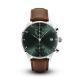 High End Mens Watches Brown Leather Strap With Green Sunray Grain Dial