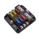 6 Way Fuse Block with Ground 6-Circuit ATC/ATO Fuse Box Holder with Negative Bus LED Light Indicator