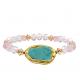 White Transparent Faceted Beads Bracelet With Gold Plated Irregular Turquoise Stone