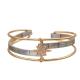 Zircon Gold Star Charm Hand Woven Leather Bangle Open Cuff For Woman