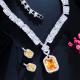 Square Shaped Pendant Necklace with Dazzling CZ Fashion Necklace Bracele Earring  Wedding Necklace Jewelry Sets