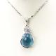 Sterling Silver Chain Oval Dome Blue Topaz Cubic Zirconia Charm Pendant Necklace(PSJ0291)