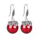 Sterling Silver Red Cubic Zirconia with Marcasite Dangle Hoop Earrings(E12032RED)