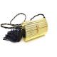 Ladies Earthly Solid Gold Coloured Clutch Bags With Black Pu Leather Tassel