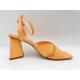 Orange Heeled Leather Square Toe Sandals ODM / OEM Womens Cross Strap Slippers