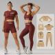Ribbed Zipper Women Gym Set 6 Piece Seamless Activewear Plain Dyed