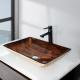 22 Inch Dark Brown Bathroom Sink 12mm Tempered Glass Rectangular With A Sleek Vessel Faucet