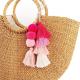 Colorful Bohemian Pompom Tassel Keychain Handbags Straw Bag Charms Ornaments Key Ring Pompom Pendant