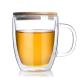 High Borosilicate Double Wall Glass Tumbler , Transparent Tea Cup With Bamboo Lid