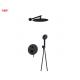 Brass Annular Knurl Handle Rain Shower Head And Faucet Concealed In Wall Matt Black