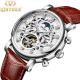 KINYUED Watch Leather Strap Tourbillon Skeleton Watches Men Luxury In Stock Automatic Mechanical Watch