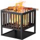 Camping Firepit Stove 15.7'' Square Metal Wood Burning Firepit for Backyard