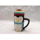 Creative 3D Ceramic Mug Multi Colors Penguin Travel Mug With Christmas Cap Lid