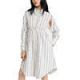                  Ladies Collared Neck Dresses Long Sleeve Side Pocket Cotton Striped Print Shirt Dress for Women             