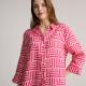 Customized Red Roll Sleeve Button Front Blouse Women'S Shirt Maze Patterned Xs-Xxxl