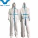 Hypo-Allergenic Fabric White Hooded Breathable Disposable Micro Film Suit with Blue Tape